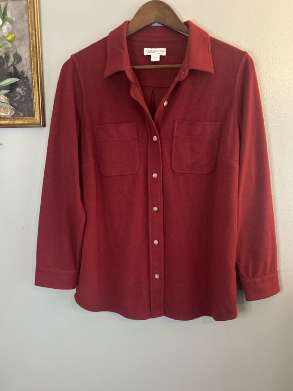 Coldwater Creek Petite Small Red Knit Button Front Shirt Jacket Top PS - Picture 2 of 8